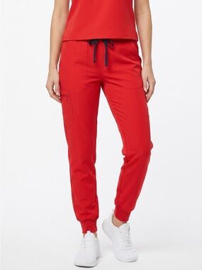 Figs Bright Orange Jogger Scrub Pants with Navy Drawstring